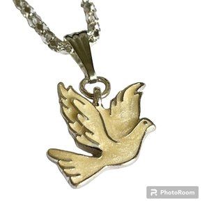 Silver White Dove Bird Pendant Necklace Plated 22" Enamel Holy Spirit Peace